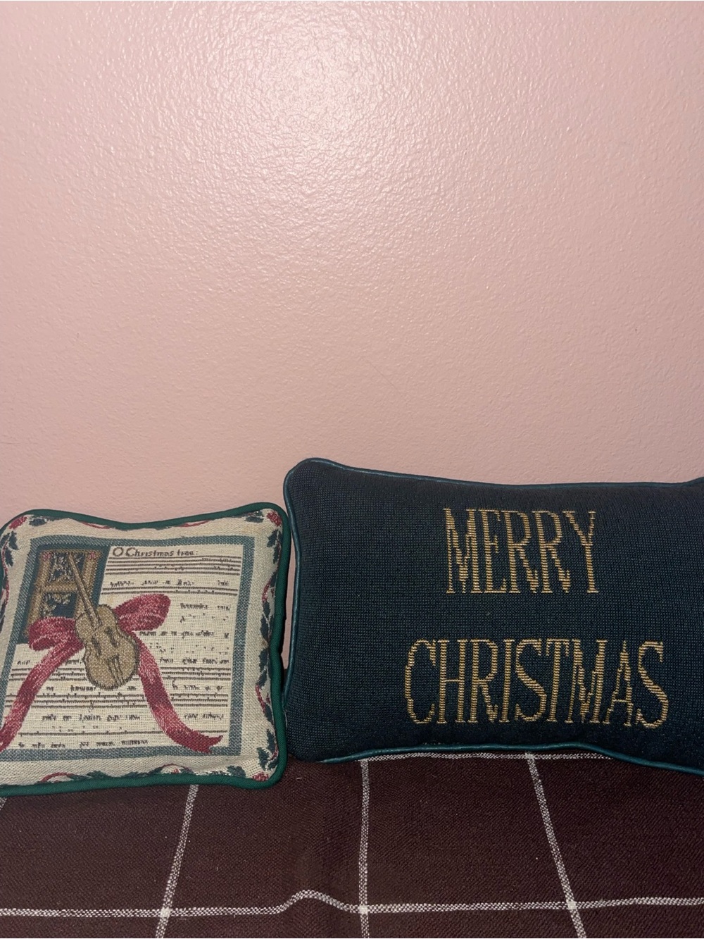 Merry Christmas Decorative Pillow - Green and Gold Holiday Accent